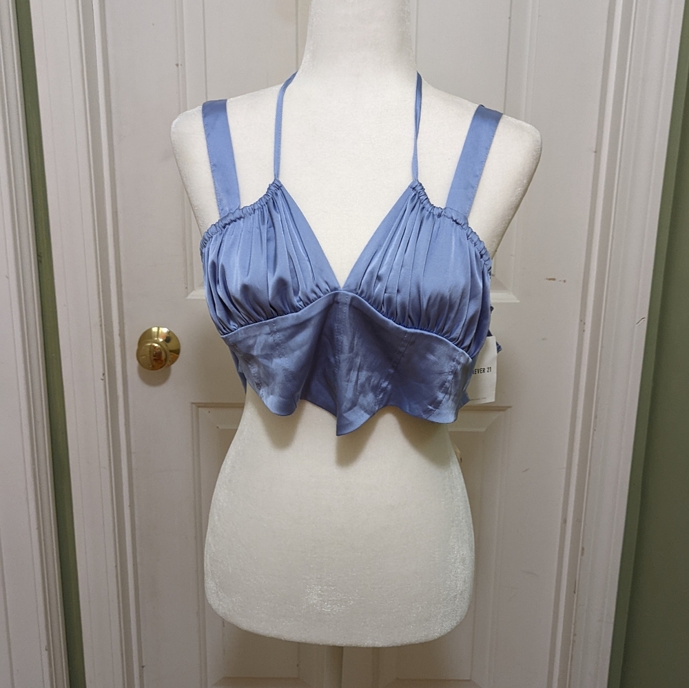 Forever 21 Crystal Blue Satin Crop Top